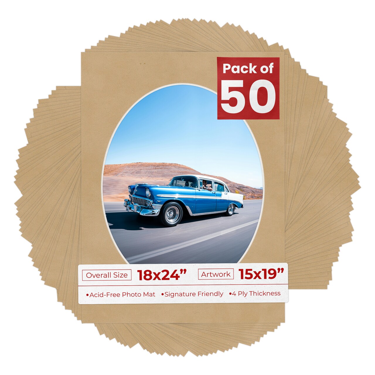 Beige Suede Mat Board for 18x24 Frames - Oval Opening for 15x19 Photos